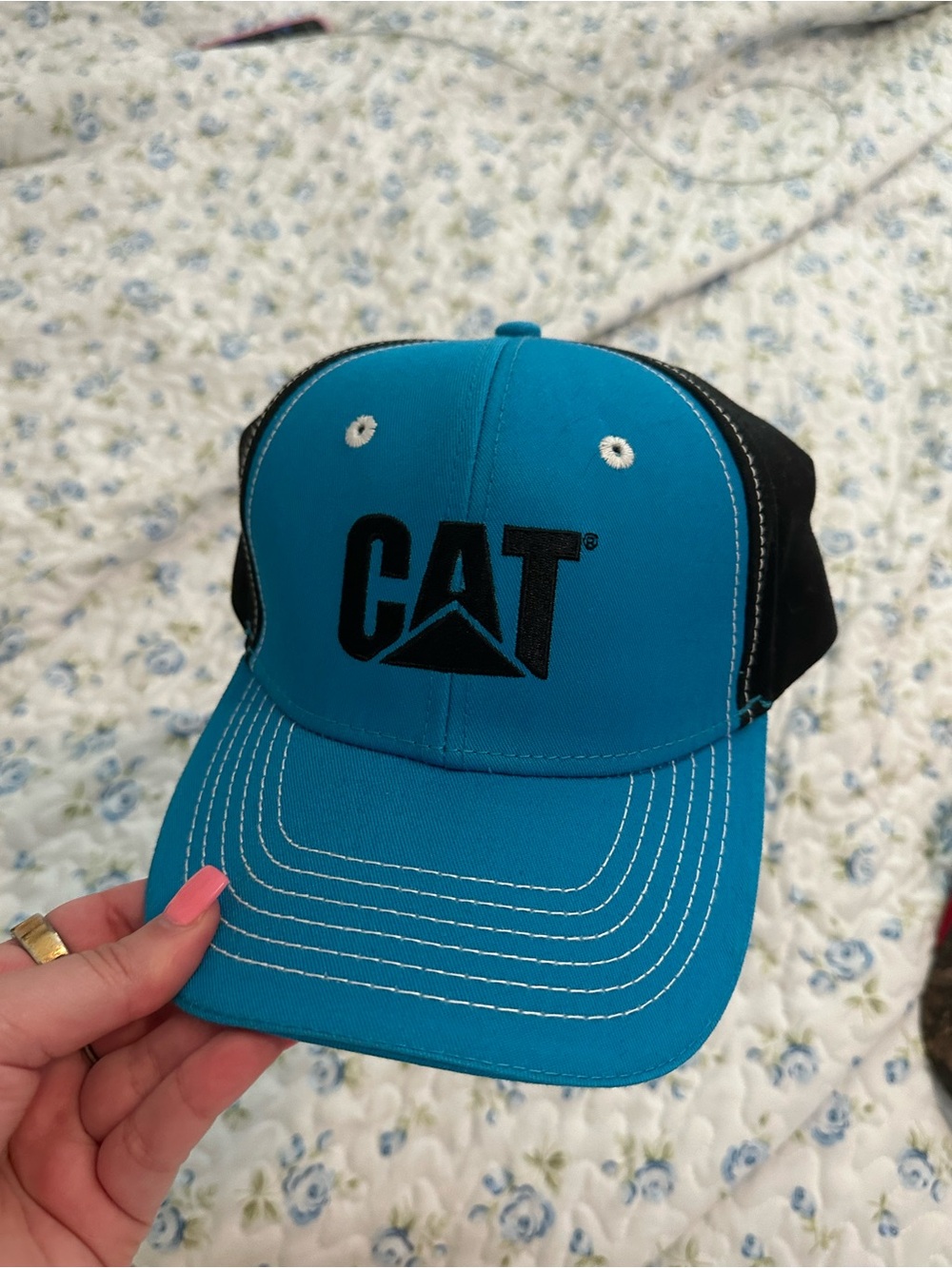 Caterpillar Teal and Black Embroidered Logo Mesh Cap